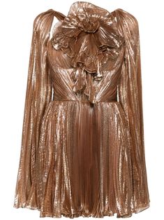 bronze-tone silk metallic sheen plissé effect floral appliqué sleeveless sash detail flared hem thigh-length satin lining concealed rear hook and zip fastening Wedding Guest Looks, City Dress, Rocker Chic, Demi Fine Jewelry, Satin Mini Dress, Summer Beach Wear, Floral Applique, Brown Dress, Lady Dior