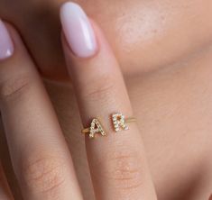 Luxury Diamond Ring With Initials For Wedding, Luxury White Gold Diamond Ring With Initials, 14k Gold Initial Ring With Diamond Accents For Promise, Diamond Initial Ring For Promise, Name Rings Gold Unique, Name Rings Gold, Ring With Initials, Initial Ring Gold, Aesthetic Diary