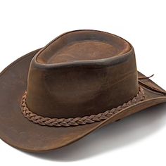 HADZAM Outback Hat Shapeable Into Leather Cowboy Hat Durable - Etsy Rugged Leather Hat Bands, Vintage Hats For Outdoor, Vintage Hat With Leather Sweatband And Short Brim, Leather Rodeo Cap, Country Style Leather Cap, Leather Cowboy Hats, Outback Hat, Western Hat, Western Hats