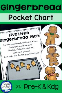 gingerbread pocket chart with pictures of gingerbreads and the words five little gingerbread men