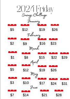 the pricing sheet for an event with red and white stripes on it, including $ 20 each