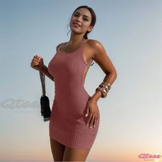 Qteee - Refined and Figure-flattering Solid Color Knitted Sensual Bodycon Dress with Spaghetti Straps and Hip-hugging Design Peplum Maxi Dress, Spaghetti Strap Bodycon Dress, Strapless Bodycon Dress, Short Bodycon Dress, Fitted Maxi Dress, Led Fashion, Wrap Around Skirt, Camisole Dress, Knit Midi Dress