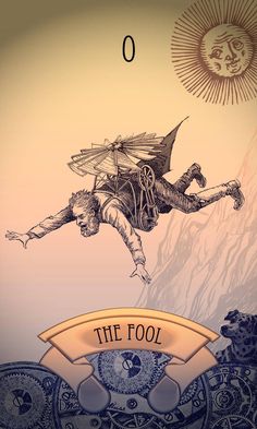 the fool tarot card is flying through the air