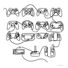 a line drawing of video game controllers