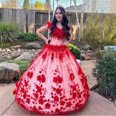 Gorgeous Red Quinceanera Dress Made With Satin Flowers And Beads. The Ties In The Back Are Worn As Shown In The Picture But They Still Tie Or Easy To Replace At A Fabric Store. It Is A Small But The Tie In The Back Allows To Tighten Or Loosen To Fit. Does Not Include The Hoops For Under The Dress Red Dress For Debutante Ball And Prom Season, Red Dress For Debutante Ball, Red Dress For Prom Season, Fitted Red Quinceanera Dress For Gala, Red Fitted Dress For Quinceanera, Red Embellished Ball Gown For Debutante Ball, Fitted Red Embellished Ball Gown, Red Embellished Fitted Ball Gown, Red Fitted Quinceanera Dress For Debutante Ball