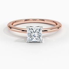 Princess Cut Four-Prong Petite Comfort Fit Ring Solitaire Diamond Engagement Ring - 14K Rose Gold. Petite and delicate, this classic four-prong setting has a rounded inside edge for increased comfort. Classic Diamond Engagement Ring, Nature Inspired Rings, Elegant Engagement Rings, Lab Diamond Engagement Ring, Solitaire Setting, Rose Gold Diamond Ring, Princess Cut Rings, Solitaire Diamond, Halo Diamond Ring