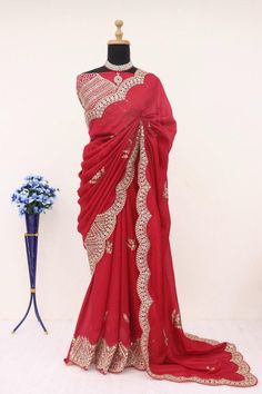 Wedding wear red saree for women, vichitra silk saree blouse with fancy sequin work,designer saree for function,Indian ethnic wear for gift  Saree Details:  Saree Color: Red  Saree Length: 5.5 Meter Saree Fabric: Vichitra Silk Saree Work : Fancy Thread Work With Sequins Work With Coding Work Blouse Details : Blouse Color: Matching. Blouse Length: 0.8meter Blouse Fabric: Mono Banglory Silk Blouse Work: Fancy Thread Work With Sequins Work With Coding Work Blouse wear by model is just for modeling Saree For Function, Saree Work, Designer Sari, Saree For Women, Silk Saree Blouse, Party Kleidung, Sari Blouse, Red Saree, Wear Red