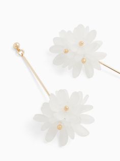 These drop earrings are as darling as real-life daisies themselves. Pair with any ensemble to complete your sweet look for spring. Post back. Man-made materials. Imported . The best plus size women's white floral & gold-tone drop earrings in white. Floral Studs, Floral Hoops, Fan Earrings, Hoop Earring Sets, Faux Stone, Beaded Hoop Earrings, Floral Bridal, Beaded Hoops, Pink Ombre