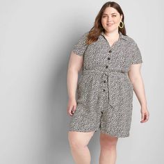 This Easy Romper Is Total Safari Chic, From Backyard Gatherings To Grocery Runs. Classic Collar With V-Neck. Short Sleeves. Button Front. Bust Darts Provide Shape And The Perfect Fit. Covered Elastic At Waist With Matching Self-Tie. Pockets. Cuffed Hems. Twill Fabric. No-Peek Collection. Hidden Buttons On The Placket Prevent Pulling, Puckering Or Gaping. Flat Laying Measurements Pit To Pit 28.5” Length 39” Inseam 4.5" Leg Opening 22” Questions? Leave A Comment Below! Cold Shoulder Jumpsuit, Burgundy Jumpsuit, Yellow Jumpsuit, Safari Chic, Crochet Romper, Black And White Romper, Tie Dye Jumpsuit, Romper Shorts, Shorts Plus Size