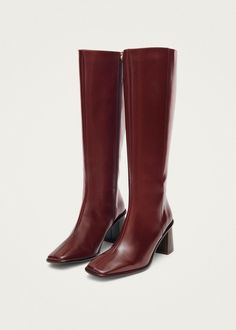 East Sleek Burgundy Leather Boots | ALOHAS Burgundy Boots, Burgundy Heels, Red Boots, Shoe Inspo, Guinea Bissau, Shoes Shoes, Mozambique, Papua New Guinea, The East