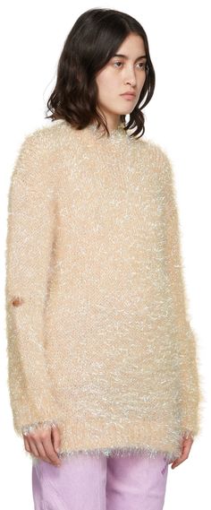 Find STELLA MCCARTNEY Knit Tinsel Opalescent Crewneck Sweater on Editorialist. Long sleeve nylon-blend sweater in beige featuring iridescent thread. Made from cruelty-free materials. Supplier color: Natural Stella Mccartney Knitwear, Tinsel Sweater, Yarn Sweater, Fall 24, Fall 2024, Crewneck Sweater, Winter Wear, Knitwear Women, Long Sweaters