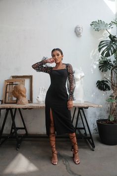 Dress With Transparent Sleeves, Transparent Sleeves, Batik Dress Modern, Dress Pesta, Dress Code Wedding, Elegant Black Dress, Best Dress, Outfit Plan, Batik Dress