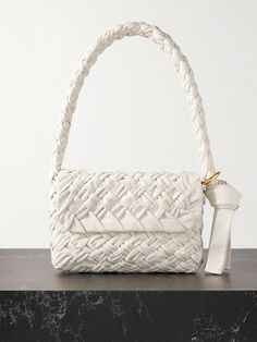 BOTTEGA VENETA Kalimero Città gathered intrecciato leather shoulder bag | NET-A-PORTER Luxury Braided Bags For Everyday Use, Designer Bucket Bag With Intrecciato Weave, Modern White Shoulder Bag With Intrecciato Weave, Designer White Bags With Intrecciato Weave, Luxury White Shoulder Bag With Intrecciato Weave, Luxury White Woven Leather Shoulder Bag, Designer White Shoulder Bag With Woven Leather, Luxury White Intrecciato Weave Shoulder Bag, Elegant Braided Shoulder Bag