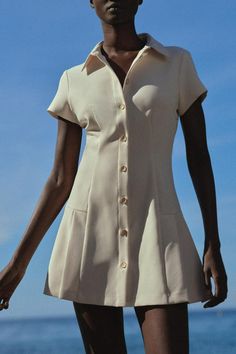 MINI SHIRT DRESS - Ecru | ZARA United States January 2024, Polo Neck, Line Dress, Mini Shirt Dress, Skorts, Swimwear Accessories, Collar Dress, Linen Shirt, Shapewear