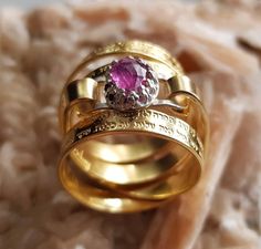 Gold Filled Ruby Ring for Women Engraved with the Jewish Prayer Woman of Valor in Hebrew, Statement Gold Ruby Ring With 17 Jewels For Wedding, Gold Ruby Wedding Ring 14k, Pink Ruby Ring Stamped 14k For Wedding, Pink Ruby Wedding Ring Stamped 14k, Pink Wedding Rings With Polished Finish, Spiritual Gold Ruby Rings, Spiritual Gold Rings With Ruby, Pink Spiritual Rings For Anniversary, Spiritual Pink Rings For Anniversary