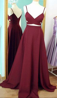 Sexy Two Pieces Prom Dress Burgundy Wine Red Spaghetti Straps Long 2 Pieces Prom Dress Party Dress Home Sewn Prom Dresses, Sukienki Maksi, Burgundy Evening Dress, 2 Piece Prom Dress, Evening Dress Long, Spaghetti Strap Prom Dress, Stil Boho, Burgundy Prom Dress, Piece Prom Dress