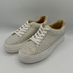 ad eBay - BETSEY JOHNSON SYDNY CRYSTAL PAVE WOMENS SNEAKERS SZ 6 1/2 CLR IVORY PEARL - Buy Now, click the link (eBay) Womens Platform Sneakers, Shoes Box, Ivory Pearl, Women's Sneakers, Platform Sneakers, Betsey Johnson, Womens Sneakers, Athletic Shoes, Shoe Accessories