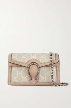 GUCCI Dionysus super mini leather-trimmed coated-canvas shoulder bag | NET-A-PORTER Gucci Monogram Bag, Gucci Bags Handbags, Gucci Dionysus Super Mini, Tas Gucci, Bag Wishlist, Designer Belt Bag, Clubbing Outfits, Bag Gucci, Women's Bags By Style