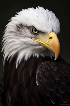 an eagle with white and black feathers is looking at the camera