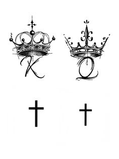 two crowns with crosses on them are drawn in black ink