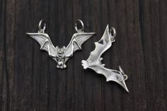 Sterling Silver Bat Charm,Bat Pendant,Sterling Silver Flying Bat Charm,Halloween Charm Material: 925 sterling silver Color: bright silver Size: 29*17mm We have discount for big qty order, pls conver us for details. Gothic Sterling Silver Charms Jewelry, Gothic Sterling Silver Jewelry With Charms, Silver Halloween Charms Jewelry, Halloween Silver Charm Jewelry, Silver Halloween Jewelry With Charms, Gothic Sterling Silver Jewelry For Halloween, Sterling Silver Halloween Pendant Jewelry, Silver Pendant Jewelry For Halloween, Bat Pendant