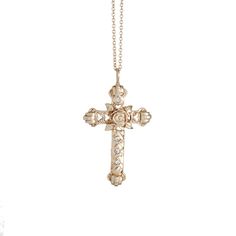 Mystic Rose Cross Necklace | White Diamonds set in 14k yellow gold Spiritual Rose Gold Cross Necklace, Elegant Rose Gold Crucifix Cross Necklace, Diamond Top, Necklace White, Shiny Things, Sacred Art, The Divine, Gold Set, Aphrodite