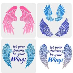 four coasters with wings and the words let your dreams be your wings