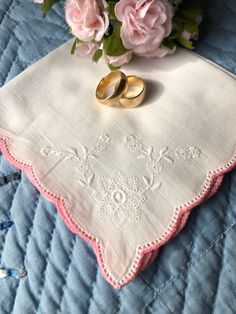 Delicate Embroidered Handkerchief, Floral Hankerchief, Hankie, Wedding Hanky With Crocheted Edge This hanky is a beautiful gift for your favorite bride! It would also make a great gift for a Mother if the Bride, Mother in Law to be or for those favorite bridesmaids of yours. They also make beautiful bouquet wraps. Condition: Excellent vintage condition, no frays, stains, holes or tears. Dimensions : 10 inches square Materials : Cotton Hem : Very Fine Red Scalloped Crochet Colors : White Motif : Elegant Embroidered Handkerchiefs Gift, Traditional Floral Embroidered Handkerchiefs As Gift, Traditional Wedding Handkerchiefs With Embroidered Border, Elegant Pink Wedding Handkerchiefs, Embroidered Pink Handkerchiefs For Wedding, White Floral Embroidered Handkerchiefs For Gifts, Pink Embroidered Handkerchiefs For Wedding, White Floral Embroidery Handkerchiefs For Gift, Vintage Floral Embroidery Wedding Handkerchiefs