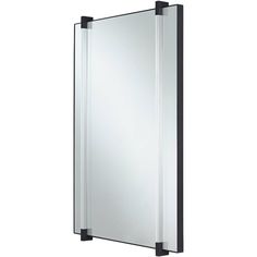 a mirror that is on the wall with black trimmings and an aluminum frame