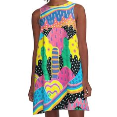 Loose-fit, mid-length sleeveless dress with silky handfeel. Printed on both sides. Machine washable. Size range XS-2XL. Sleeveless Multicolor Patterned Midi Dress, Multicolor Sleeveless Midi Dress With Colorful Pattern, Colorful Pattern Sleeveless Midi Dress For Vacation, Colorful Sleeveless Midi Dress For Vacation, Casual Sleeveless Midi Dress With Vibrant Print, Casual Sleeveless Midi Dress With Colorful Pattern, Sundress With Abstract Print And Sleeveless Design, Summer A-line Midi Dress With Abstract Print, Sleeveless Sundress With Abstract Print