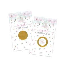 two greeting cards with gold rings and stars