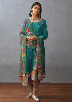 Torani-Dil Shaad Urvi Kurta Set-INDIASPOPUP.COM Kurta Pant Set, Diy Designs, Tissue Saree, Floral Print Pants, Indian Textiles, Straight Kurta, Sharara Set, Organza Dupatta, Kurta With Pants