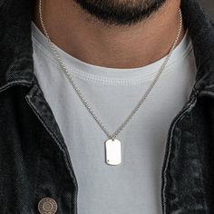 Mens Initial Dog Tag Necklace | Engraved Custom Necklace for Men | Mens Bar Necklace | Mens Necklace Silver | Custom Fathers Day Gift | Mens This Men's Initial Dog Tag Necklace is the perfect accessory for any guy looking to add a personal touch to his outfit. Made from high-quality materials such as 24K Gold Plating, Sterling Silver, or Rose Gold Plating. This necklace is durable and long-lasting. The dog tag pendant features a sleek design with the option to customize it with your choice of in Necklace Dog Tag, Engraved Heart Necklace, Rockstar Girlfriend, Necklace Mens, Mens Necklace, Mens Silver Necklace, Silver Chain Style, Personalized Pendant, Meaningful Jewelry