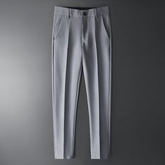 Fitted Gray Chinos For Work, Gray Full-length Business Bottoms, Gray Full-length Bottoms For Business, Gray Business Dress Pants With Pockets, Business Gray Dress Pants With Pockets, Semi-formal Gray Pants With Pockets, Elegant Full-length Gray Bottoms, Gray Tailored Straight Pants Bottoms, Tailored Gray Tapered Leg Bottoms