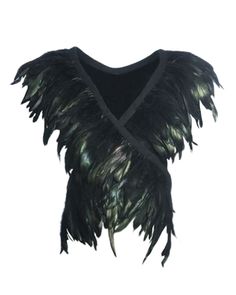 a black top with green feathers on it