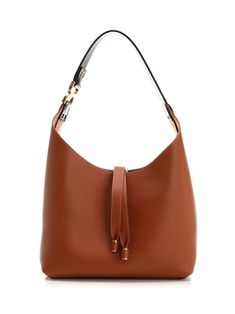 Small "Marcie" hobo bag in brown full grain leather from Chloé, with top closure with leather laces, suede interior, internal pocket, metallic "C" detail on the shoulder strap. Formal Brown Leather Hobo Bag, Classic Leather Hobo Bag With Metal Hardware, Luxury Brown Hobo Bag, Leather Satchel Hobo Bag With Metal Hardware, Leather Hobo Bag With Metal Hardware, Leather Hobo Bag With Metal Hardware Satchel, Elegant Brown Textured Leather Hobo Bag, Luxury Hobo Bag With Leather Handles For Office, Classic Leather Bucket Bag With Metal Hardware