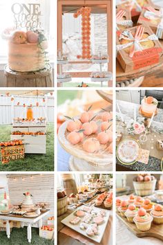 a collage of photos with oranges and cakes