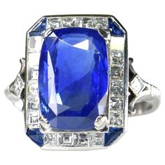 Edwardian Platinum Sapphire and Diamond Ring | From a unique collection of vintage Engagement Rings at https://www.1stdibs.com/jewelry/rings/engagement-rings/. Blue Sapphire Necklace, Sapphire And Diamond Ring, Ceylon Sapphire, Beading Ideas, Rings Engagement, Baguette Cut Diamond, Sapphire Diamond Ring, No Heat, Sapphire Necklace