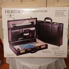 an advertisement for the heritage leather attache