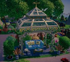 an animated image of a gazebo in the middle of a park with lots of plants