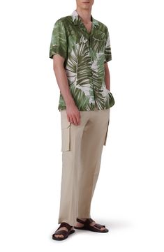 A vibrant tropical print elevates a stylish shirt with a laid-back feel and genuine shell buttons. 28" length; 44" chest Spread collar Short sleeves 85% viscose, 15% linen Machine wash, tumble dry Imported Short Sleeve Rayon Camp Shirt For Vacation, Casual Collared Camp Shirt In Rayon, Relaxed Fit Rayon Shirt For The Beach, Relaxed Fit Rayon Shirt For Beach, Casual Rayon Camp Shirt For Vacation, Casual Rayon Collared Shirt, Casual Collared Rayon Shirt, Casual Printed Rayon Shirt, Spring Rayon Camp Shirt With Camp Collar