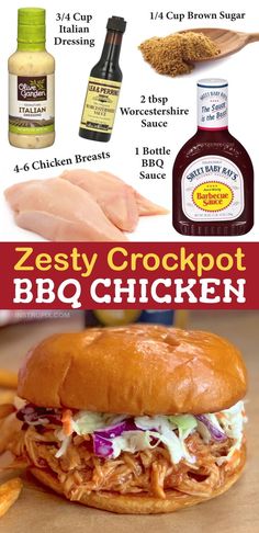 an advertisement for the zesty crockpot bbq chicken sandwich