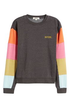 Colorful stripes race down the sides of this cozy crewneck sweatshirt that makes the perfect addition to your off-duty wardrobe. Crewneck Ribbed cuffs and hem Dropped shoulders 100% cotton Machine wash, line dry Imported Fleece Sweatshirt, Rip Curl, Off Duty, Crewneck Sweatshirt, Crew Neck Sweatshirt, Surfing, Stripes, Nordstrom, Crew Neck