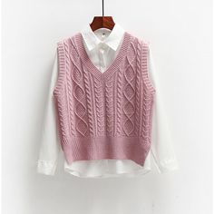 Channel some serious preppy princess vibes with the Rossana Cable-knit Vest. Featuring a wool blended knit material all over, a cropped length silhouette, a ribbed detail at the edge, and a pull-on style. 100% Polyester Pull-on style Imported Preppy Mode, Ärmelloser Pullover, Stile Preppy, Mode Kawaii, Haine Diy, Top Rosa, Cable Knit Vest, Outwear Fashion, Pink Vest