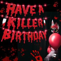 PRICES MAY VARY. What You Will Receive: you will receive a "HAVE A KILLER BIRTHDAY" Halloween banner with 2 pcs red string lights which need 2 AA batteries; Exquisite decorations to meet your Halloween birthday party favor and make Halloween atmosphere full of horror scenes Easy Assembly: the letters, string and string lights comes separately, so you need to string each letter together; You can use string lights to string letters together or add string lights on the ribbon; Just insert 2 AA batt Horror Movie Themed Party Decorations, Horror Themed Birthday Party, Horror Movie Birthday, Horror Movie Party, Red String Lights, Halloween Birthday Decorations, String Letters, Horror Birthday, Vampire Party