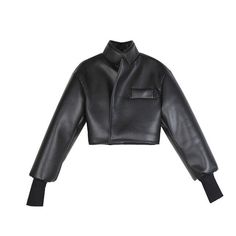 Royal - MaisonFemalien Luxury Edgy Outerwear For Spring, Luxury Leather Jacket With Padded Collar, Luxury Long Sleeve Leather Jacket, Luxury Leather Jacket With Padded Collar For Streetwear, Modern Luxury Leather Jacket With Padded Collar, Luxury Modern Leather Jacket With Padded Collar, Short Leather Jacket, Faux Leather Motorcycle Jacket, Short And Thick