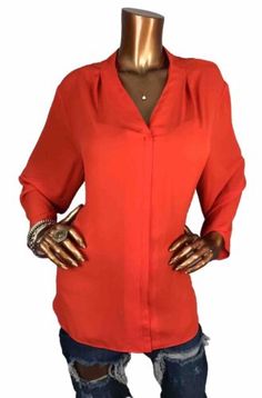 Ashley Stewart 18/20W or 1X Plus Top NWT $39 Low V Cut Blouse 3/4 Sleeves Shirt  | eBay Cut Blouse, Ashley Stewart, V Cut, V Cuts, Type 3, Low Cut, Color Orange, Shirt Sleeves, Womens Clothing Tops