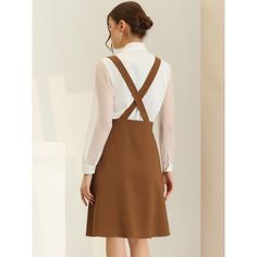 With nice quality fabric and a detailed design for the overall midi dress, this trendy item can freshen your wardrobe. Designed with a V neck, double-breasted decor, criss-cross back, faux flap pockets, and convenient adjustable straps, this suspenders skirt is unique. Soft slightly stretchy fabric and elastic waist design is comfortable all day long and easy to wear on and down. Classic but special, also is versatile to match each age, each style, and each occasion. Pair it with the blouse, but Suspenders Skirt, Basic Sweaters, Ballet Dress, Simple Tshirt, Black Velvet Dress, Tweed Dress, Pinafore Dress, Denim Midi Skirt, Women Midi