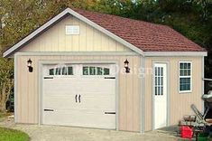 a two car garage with the door open