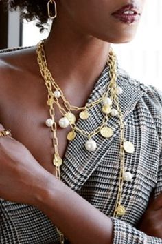 - Statement Necklace- Layered- Coins- Pearls- Gold- L: 18" + 3" Extender- Lobster Clasp Closure- Lead & Nickel Compliant Statement Necklace Outfit, Necklace Outfit, Necklace Layered, Coin Pearls, Bridesmaid Flowers, Gold Coin, Hair Clothes, Gold Coins, Bridal Gifts